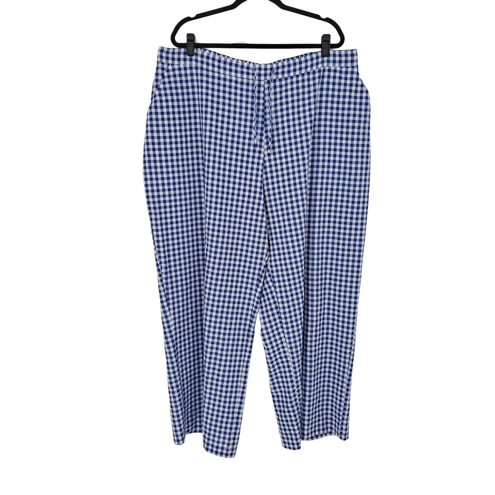 Sonderhaus Perfect Pant Blue White Gingham Cotton Drawstring Wide Leg Womens 2XL